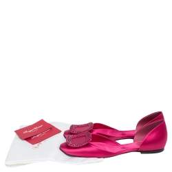 Pre Owned Roger Vivier Pink Satin Crystal Embellished Buckle Flats Size 35.5