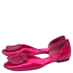 Pre Owned Roger Vivier Pink Satin Crystal Embellished Buckle Flats Size 35.5