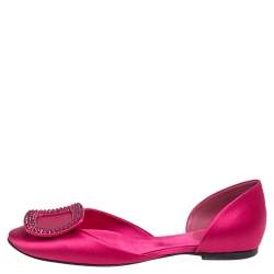 Pre Owned Roger Vivier Pink Satin Crystal Embellished Buckle Flats Size 35.5