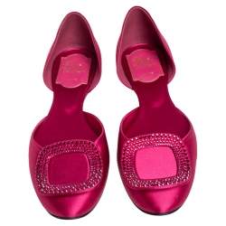 Pre Owned Roger Vivier Pink Satin Crystal Embellished Buckle Flats Size 35.5