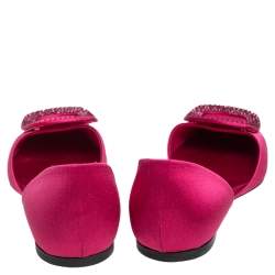 Pre Owned Roger Vivier Pink Satin Crystal Embellished Buckle Flats Size 35.5