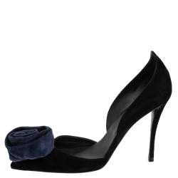 Roger Vivier Black Suede Rose N'roll Pointed Toes Pumps Size 38