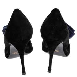 Roger Vivier Black Suede Rose N'roll Pointed Toes Pumps Size 38