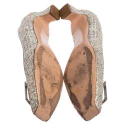 Pre Owned Roger Vivier Silver Tweed Belle Embellished Block Heel Pumps Size 39