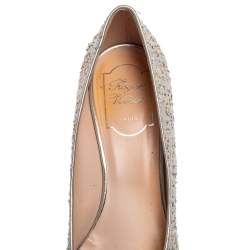 Pre Owned Roger Vivier Silver Tweed Belle Embellished Block Heel Pumps Size 39