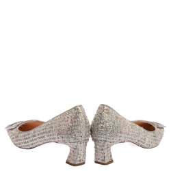Pre Owned Roger Vivier Silver Tweed Belle Embellished Block Heel Pumps Size 39