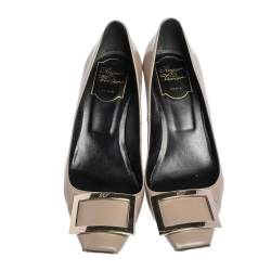 Pre Owned Roger Vivier Taupe Leather Trompette Embellished Pumps Size 38