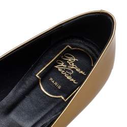 Pre Owned Roger Vivier Gold Patent Leather Trompette Ballet Flats Size 40