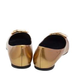 Pre Owned Roger Vivier Gold Patent Leather Trompette Ballet Flats Size 40