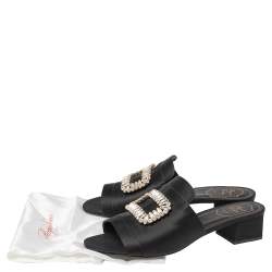 Roger Vivier Black Satin Crystal Embellished Slide Sandals Size 41