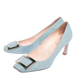 Pre Owned Roger Vivier Blue Denim Belle Pumps Size 38