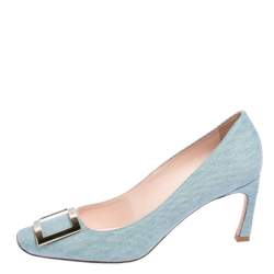 Pre Owned Roger Vivier Blue Denim Belle Pumps Size 38