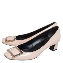 Pre Owned Roger Vivier Beige Patent Leather Belle Pumps Size 38