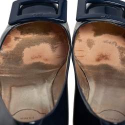 Pre Owned Roger Vivier Blue Patent Leather Buckle Block Heel Pumps Size 37.5