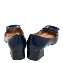 Pre Owned Roger Vivier Blue Patent Leather Buckle Block Heel Pumps Size 37.5