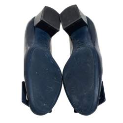 Pre Owned Roger Vivier Blue Patent Leather Buckle Block Heel Pumps Size 37.5