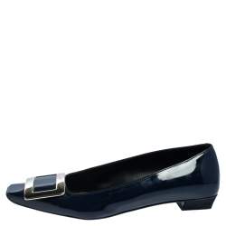 Pre Owned Roger Vivier  Navy Blue Patent Leather Trompette Ballet  Flats Size 36