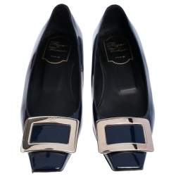 Pre Owned Roger Vivier  Navy Blue Patent Leather Trompette Ballet  Flats Size 36