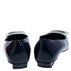 Pre Owned Roger Vivier  Navy Blue Patent Leather Trompette Ballet  Flats Size 36
