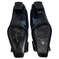 Pre Owned Roger Vivier  Navy Blue Patent Leather Trompette Ballet  Flats Size 36