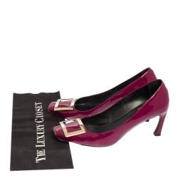 Pre Owned Roger Vivier Purple Patent Leather Trompette Embellished Pumps Size 38