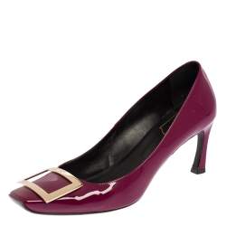 Pre Owned Roger Vivier Purple Patent Leather Trompette Embellished Pumps Size 38