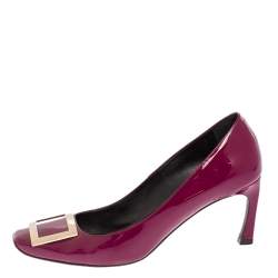 Pre Owned Roger Vivier Purple Patent Leather Trompette Embellished Pumps Size 38