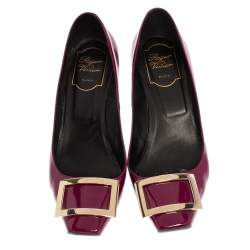 Pre Owned Roger Vivier Purple Patent Leather Trompette Embellished Pumps Size 38