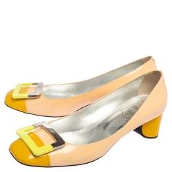 Pre Owned Roger Vivier Tri Color Patent Leather Buckle Pumps Size 38.5