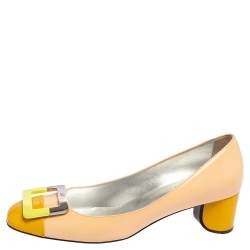 Pre Owned Roger Vivier Tri Color Patent Leather Buckle Pumps Size 38.5