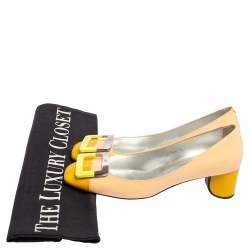 Pre Owned Roger Vivier Tri Color Patent Leather Buckle Pumps Size 38.5