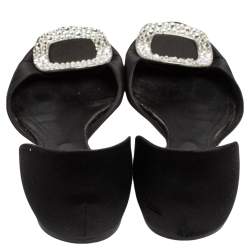Roger Vivier Black Satin Chips Strass D' Orsay Ballet Flats Size 40.5
