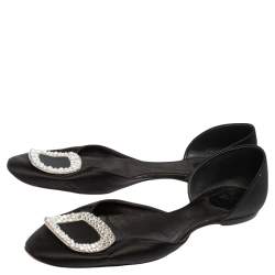 Roger Vivier Black Satin Chips Strass D' Orsay Ballet Flats Size 40.5