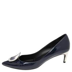 Roger Vivier Navy Blue Patent Leather Sexy Choc Pumps Size 40