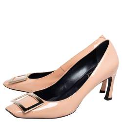 Pre Owned Roger Vivier Beige Patent Leather Trompette Pumps Size 38.5