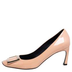 Pre Owned Roger Vivier Beige Patent Leather Trompette Pumps Size 38.5
