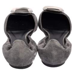 Pre Owned Roger Vivier Grey Suede Chips Prism D'Orsay Flats Size 40