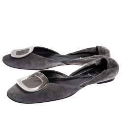 Pre Owned Roger Vivier Grey Suede Chips Prism D'Orsay Flats Size 40
