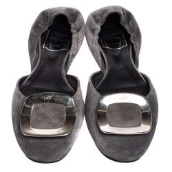 Pre Owned Roger Vivier Grey Suede Chips Prism D'Orsay Flats Size 40
