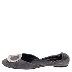 Pre Owned Roger Vivier Grey Suede Chips Prism D'Orsay Flats Size 40