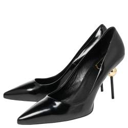 Pre Owned Roger Vivier Black Leather Gold Embellished Heel Pumps Size 38