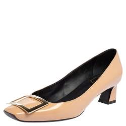 Pre Owned Roger Vivier  Beige Patent Leather Belle  Pumps Size 38.5