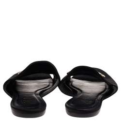 Pre Owned Roger Vivier Black Satin Tiffany Buckle Flat Slides Size 38.5