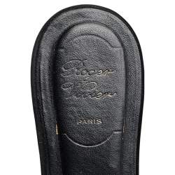 Pre Owned Roger Vivier Black Satin Tiffany Buckle Flat Slides Size 38.5