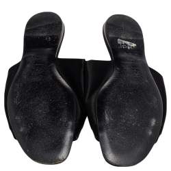 Pre Owned Roger Vivier Black Satin Tiffany Buckle Flat Slides Size 38.5