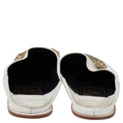 Pre Owned Roger Vivier White Leather Crystal Embellished Loafers Size 36.5