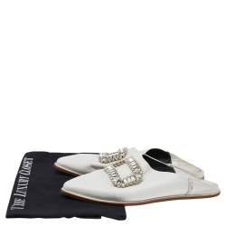 Pre Owned Roger Vivier White Leather Crystal Embellished Loafers Size 36.5