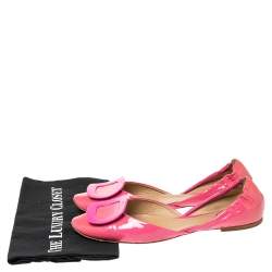 Pre Owned Roger Vivier  Pink Patent Leather  Buckle Detail Square  Ballet Flats 39