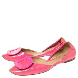 Pre Owned Roger Vivier  Pink Patent Leather  Buckle Detail Square  Ballet Flats 39