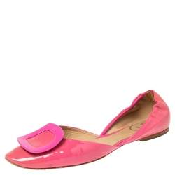 Pre Owned Roger Vivier  Pink Patent Leather  Buckle Detail Square  Ballet Flats 39